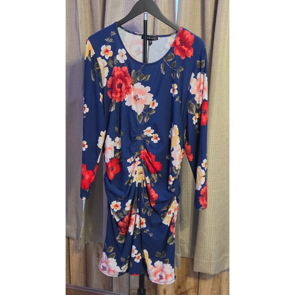 Derek Heart Plus Ruched Detail Floral Print Dress Women's Size 3X‎ Multicolor